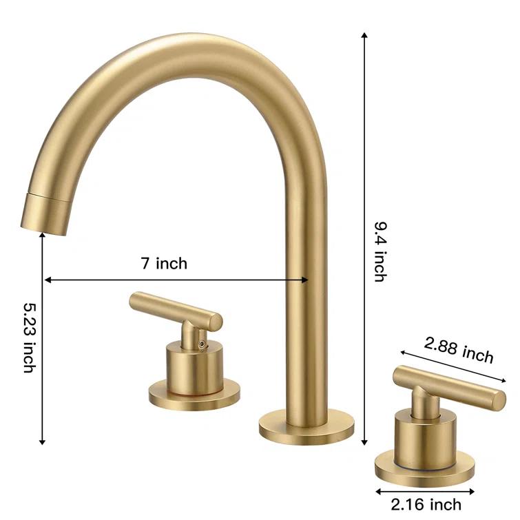 VIBRANTBATH 16441-BG Widespread Bathroom Faucet 3 Hole, 2-handle Bathroom Sink Faucet with Drain Assembly