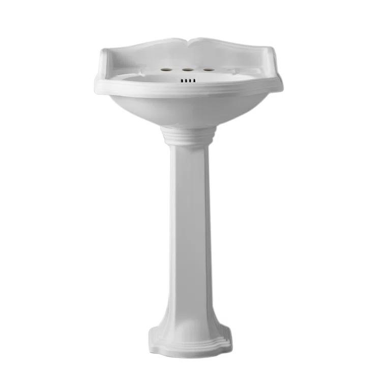 Whitehaus Collection 23" Traditional Pedestal With An Integrated Small Oval Bowl, Backsplash, Dual Soap Ledges, And Decorative Trim