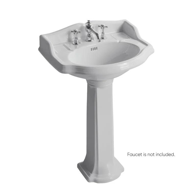 Whitehaus Collection 23" Traditional Pedestal With An Integrated Small Oval Bowl, Backsplash, Dual Soap Ledges, And Decorative Trim