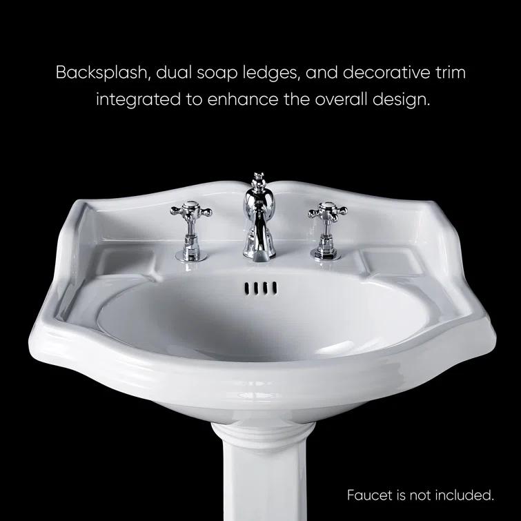 Whitehaus Collection 23" Traditional Pedestal With An Integrated Small Oval Bowl, Backsplash, Dual Soap Ledges, And Decorative Trim