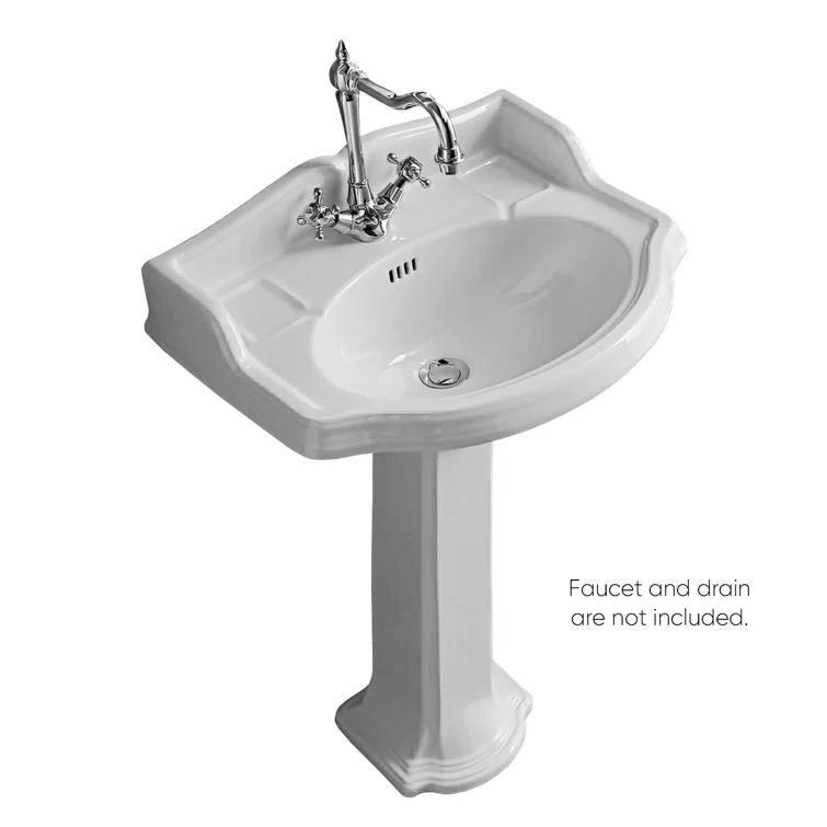 Whitehaus Collection 23" Traditional Pedestal With An Integrated Small Oval Bowl, Backsplash, Dual Soap Ledges, And Decorative Trim