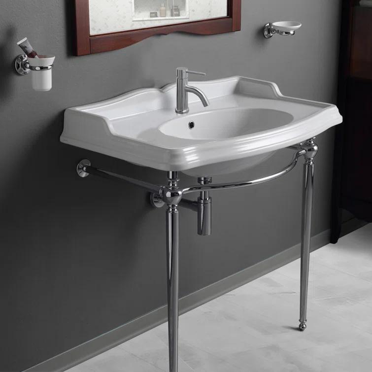 Whitehaus Collection B-AR864-ARCG1 Whitehaus Collection 35" Large Rectangular Wall Mount Console Sink With Front Towel Bar