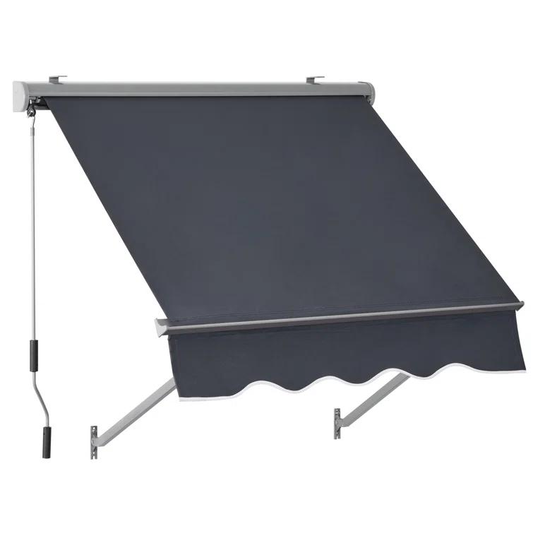 MCombo Polyester Cover Patio Window Awning, Manual Retractable Sunshade Canopy