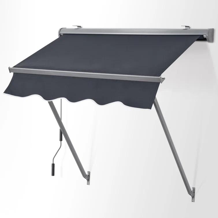 MCombo Polyester Cover Patio Window Awning, Manual Retractable Sunshade Canopy