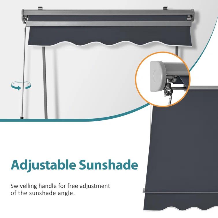 MCombo Polyester Cover Patio Window Awning, Manual Retractable Sunshade Canopy