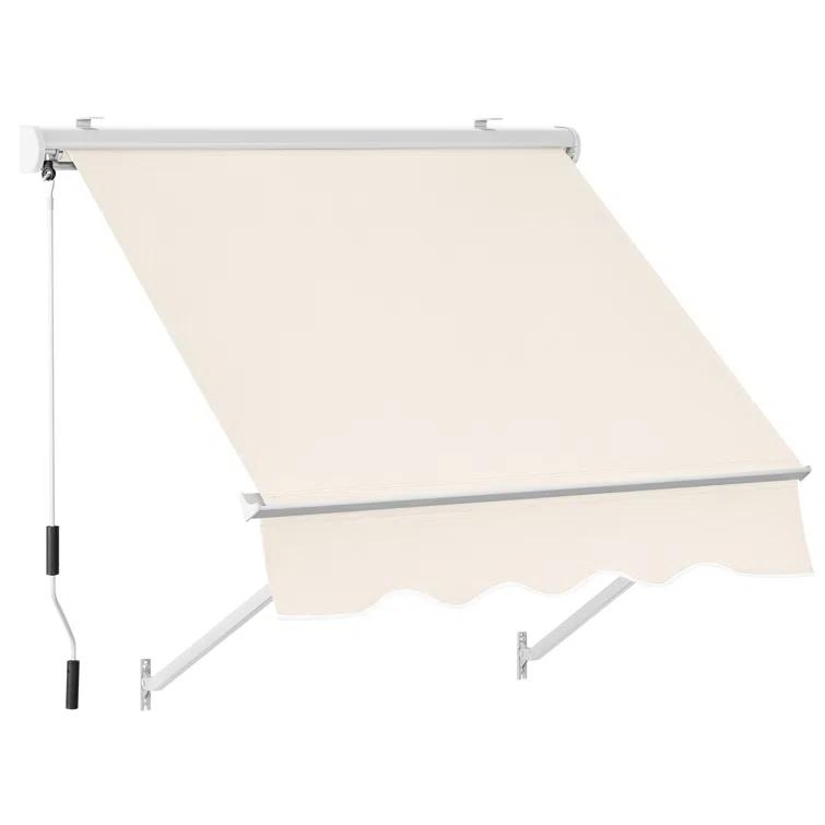 MCombo Polyester Cover Patio Window Awning, Manual Retractable Sunshade Canopy