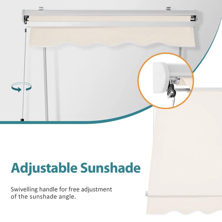 MCombo Polyester Cover Patio Window Awning, Manual Retractable Sunshade Canopy