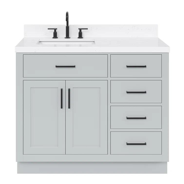 Wildon Home® Tidworth 42'' Solid Wood Single Bathroom Vanity with 1.5'' White Quartz Top, Right Offset Rectangular Sink