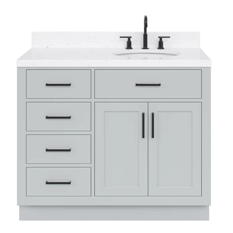 Wildon Home® Tidworth 42'' Solid Wood Single Bathroom Vanity with 1.5'' White Quartz Top, Right Offset Rectangular Sink