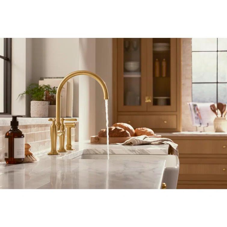 Edalyn by Studio McGee Two-Hole Bridge Kitchen Sink Faucet with Side Sprayer
