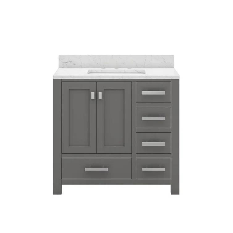 Madison 36 in. W x 21.5 in. D x 34 in. H Single Sink Bath Vanity in Cashmere Grey with Carrara White Marble Top