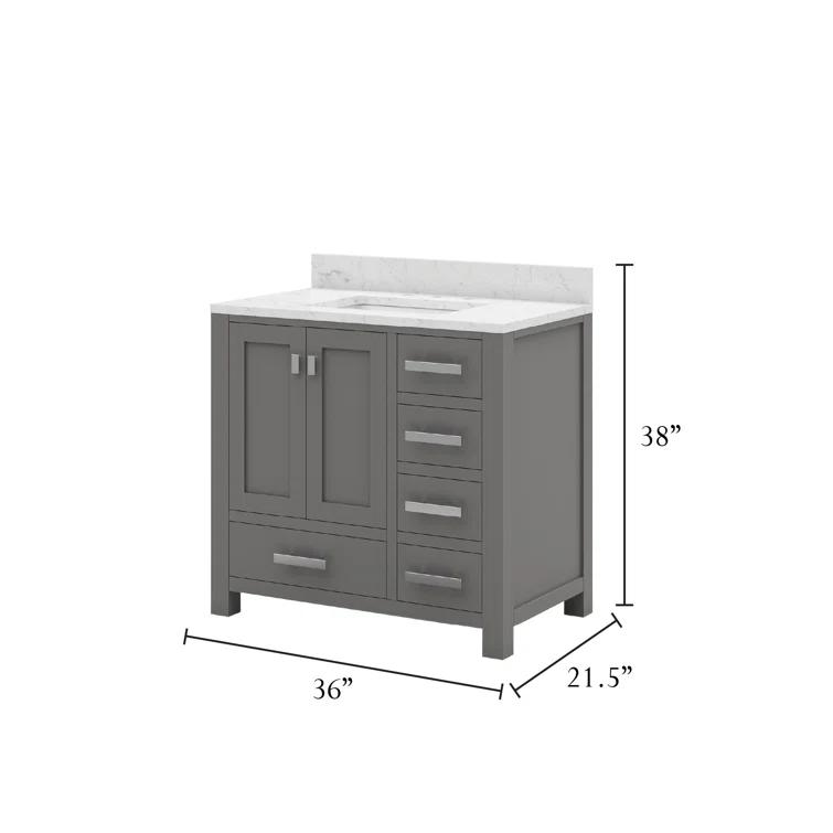 Madison 36 in. W x 21.5 in. D x 34 in. H Single Sink Bath Vanity in Cashmere Grey with Carrara White Marble Top