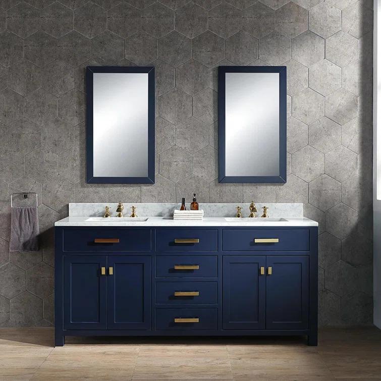 Madison 72" Monarch Blue Double Sink Vanity with Marble Top