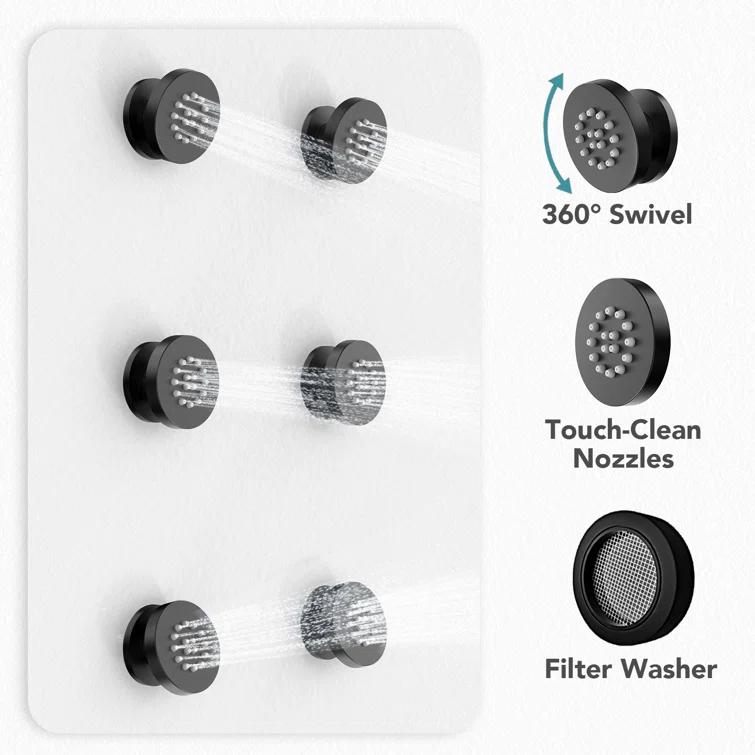 Wall Mounted Dual Thermostatic Shower Shower Faucet Set ,Waterfall & Rainfall Shower Head with Rough-In Valve