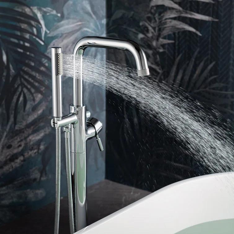 Single Handle Floor Mounted Freestanding Tub Filler Faucet with Handshower