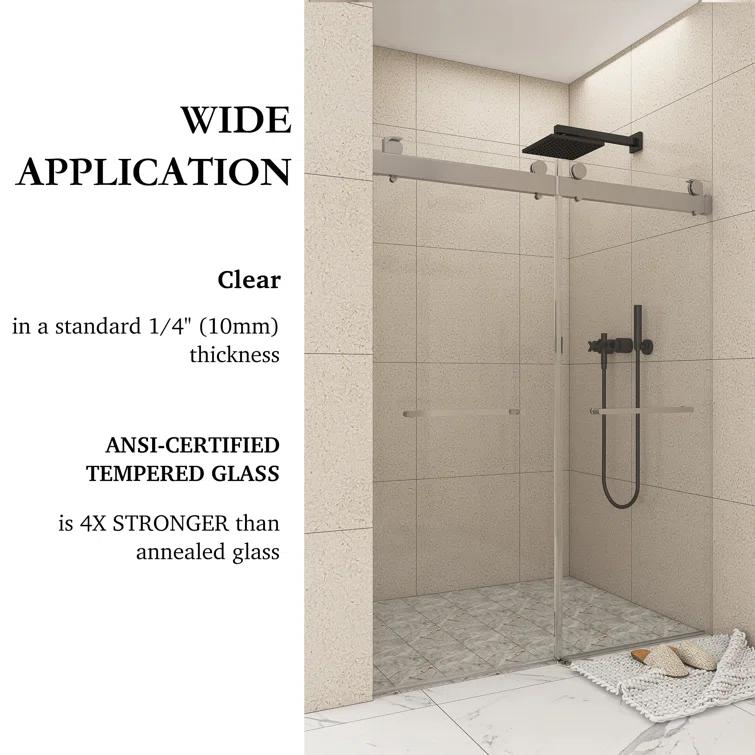 JimsMaison 72" W x 79" H Soft-Closing Double Sliding Frameless Shower Door with Clear Glass JMBGSD03-72BN