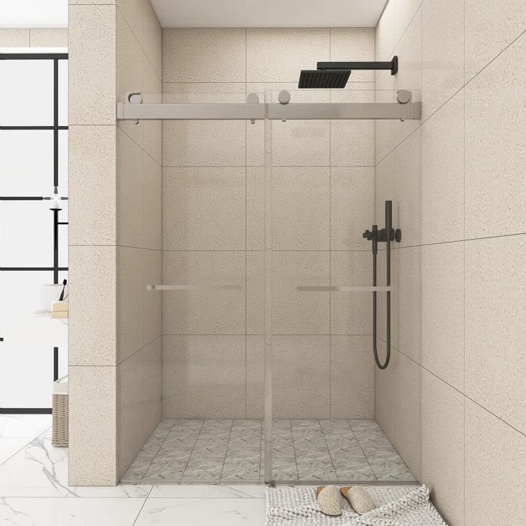 JimsMaison 72" W x 79" H Soft-Closing Double Sliding Frameless Shower Door with Clear Glass JMBGSD03-72BN