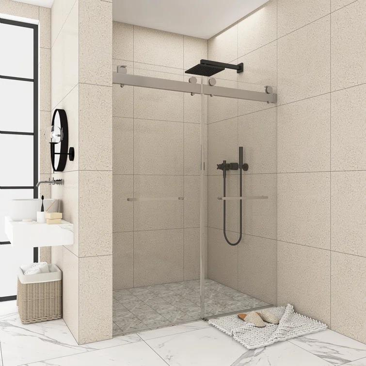 JimsMaison 72" W x 79" H Soft-Closing Double Sliding Frameless Shower Door with Clear Glass JMBGSD03-72BN
