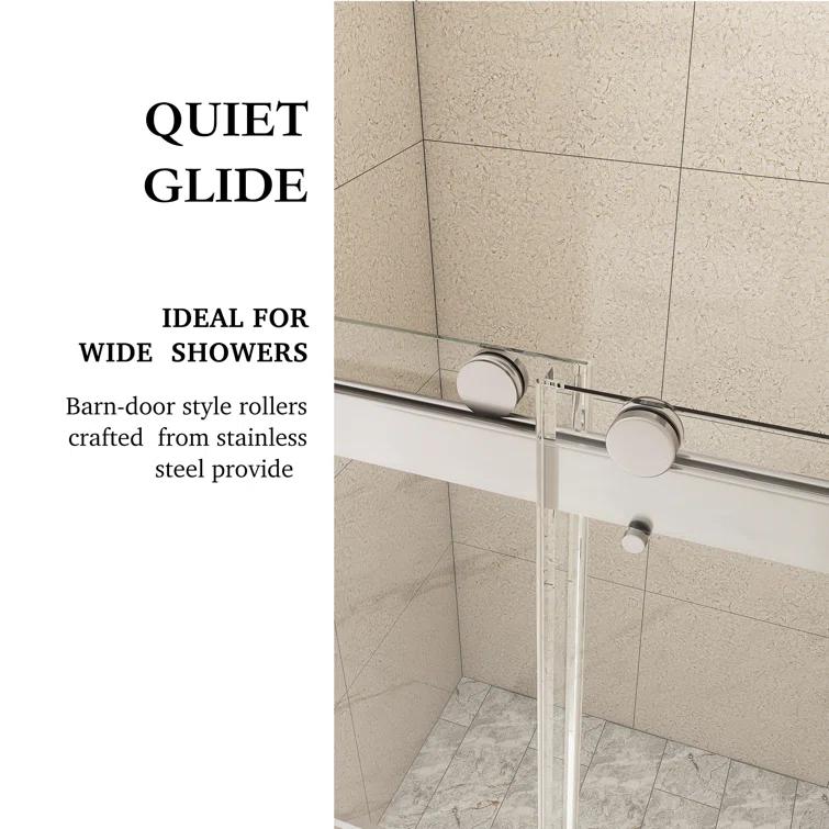 JimsMaison 72" W x 79" H Soft-Closing Double Sliding Frameless Shower Door with Clear Glass JMBGSD03-72BN