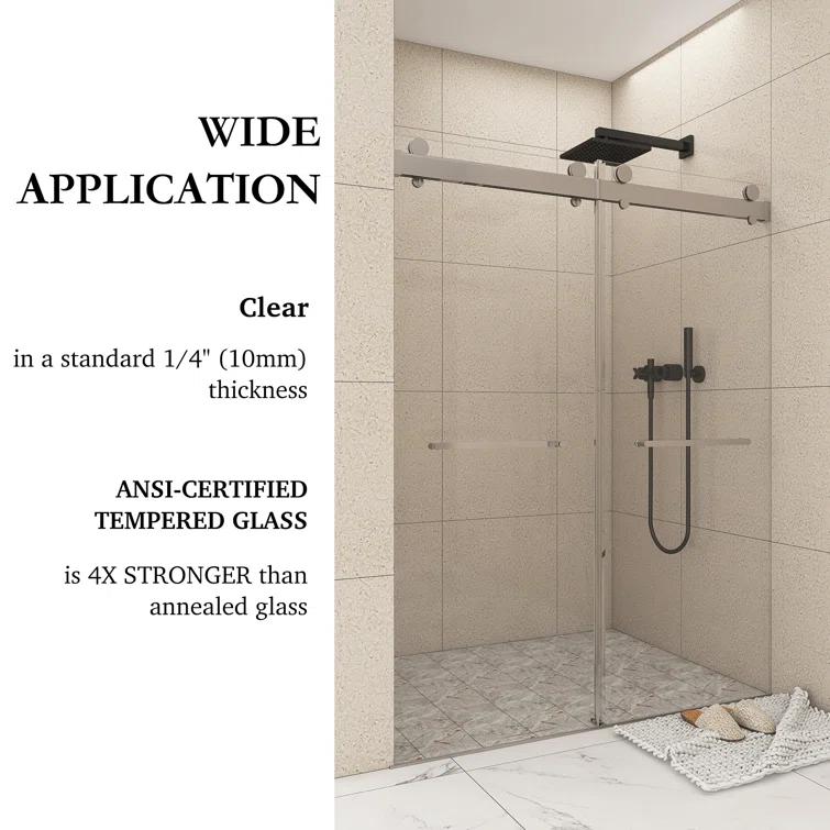 JimsMaison 72" W x 79" H Soft-Closing Double Sliding Frameless Shower Door with Clear Glass JMBGSD03-72BN