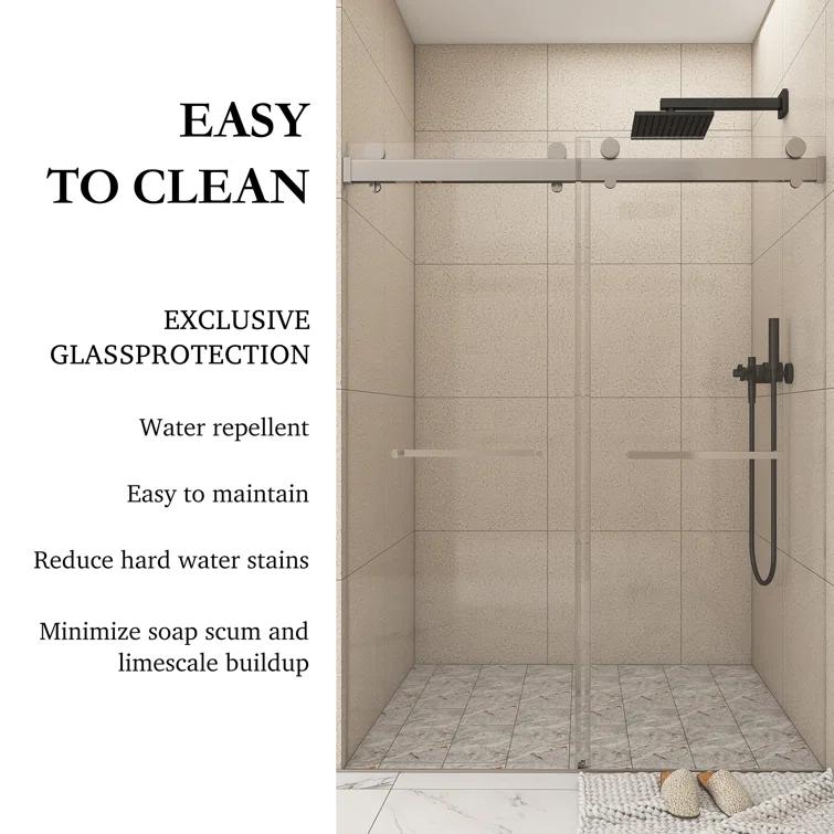 JimsMaison 72" W x 79" H Soft-Closing Double Sliding Frameless Shower Door with Clear Glass JMBGSD03-72BN