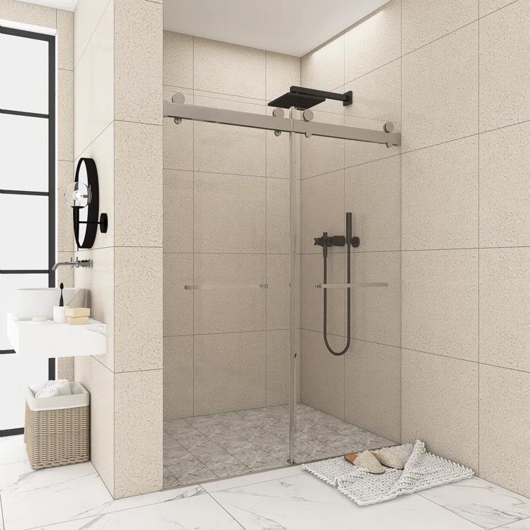 JimsMaison 72" W x 79" H Soft-Closing Double Sliding Frameless Shower Door with Clear Glass JMBGSD03-72BN