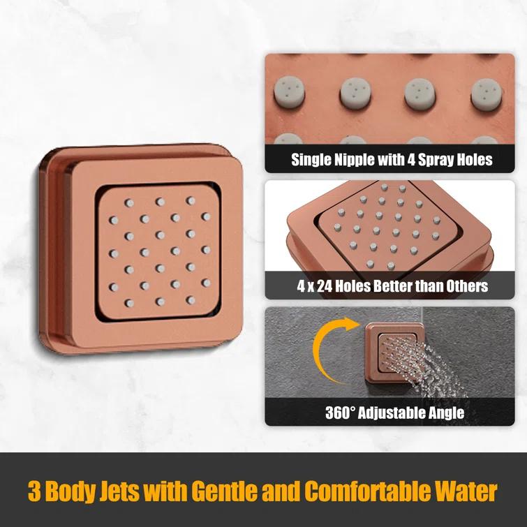 Thermostatic Complete Rainfall Shower System with Rough in-Valve and Body Spray