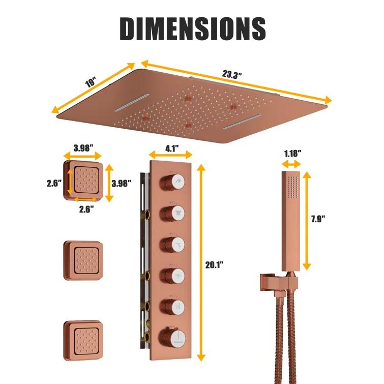 Thermostatic Complete Rainfall Shower System with Rough in-Valve and Body Spray