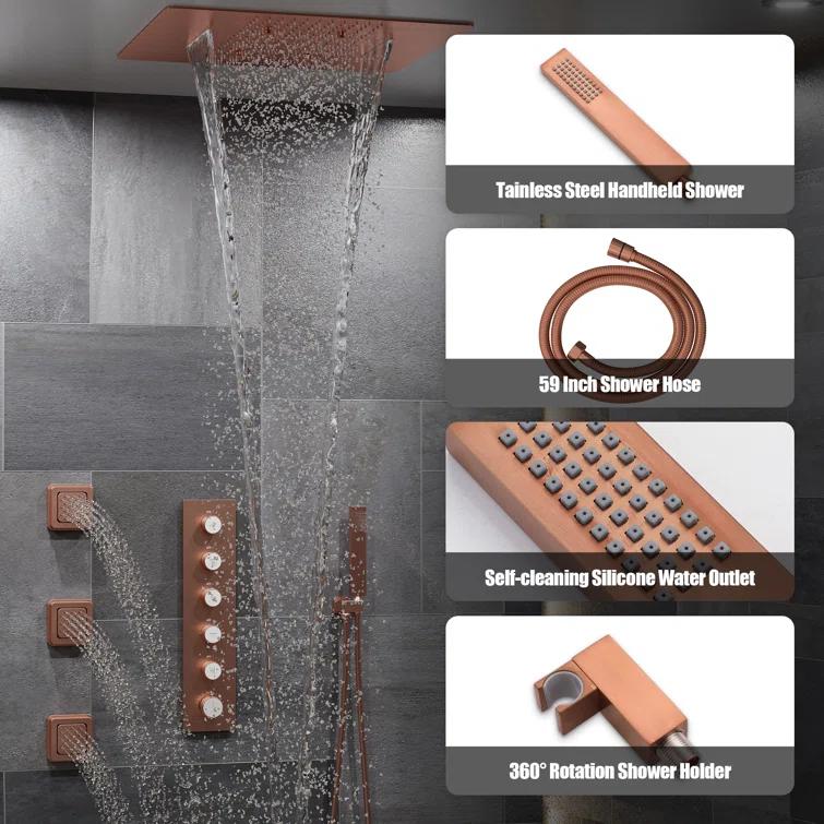 Thermostatic Complete Rainfall Shower System with Rough in-Valve and Body Spray