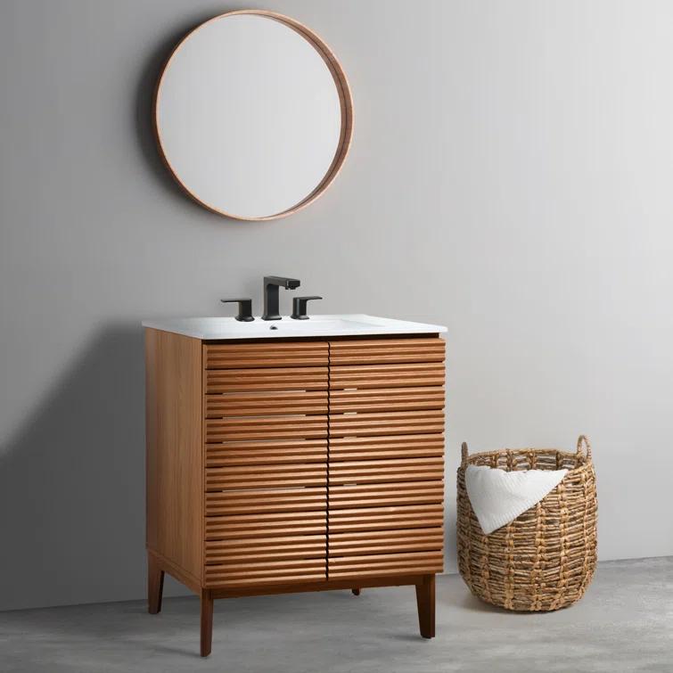 Calandre 30" Slat Modern Farmhouse 2-Shelf Bath Vanity Cabinet Only (Sink Basin not Included)