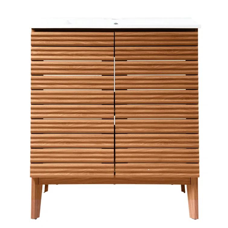 Calandre 30" Slat Modern Farmhouse 2-Shelf Bath Vanity Cabinet Only (Sink Basin not Included)