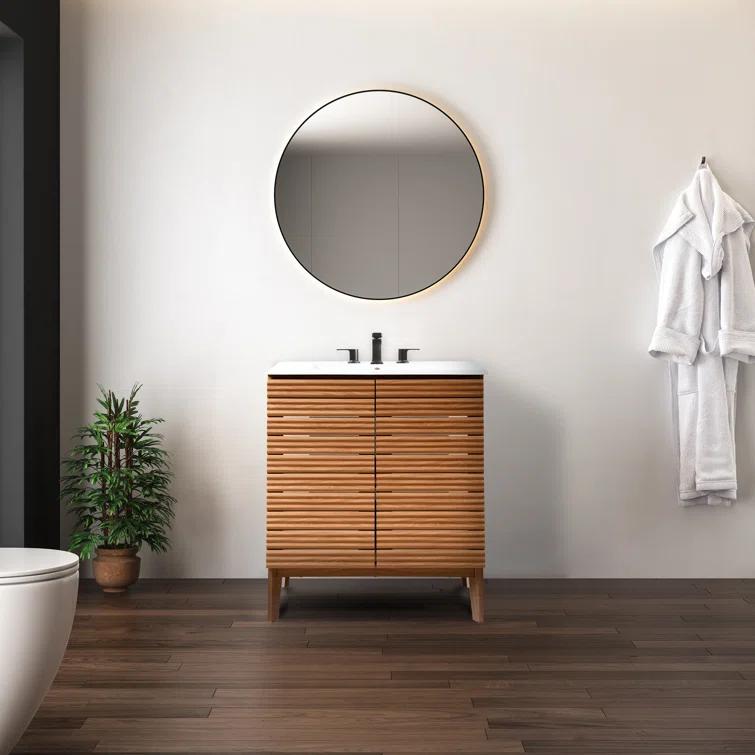 Calandre 30" Slat Modern Farmhouse 2-Shelf Bath Vanity Cabinet Only (Sink Basin not Included)