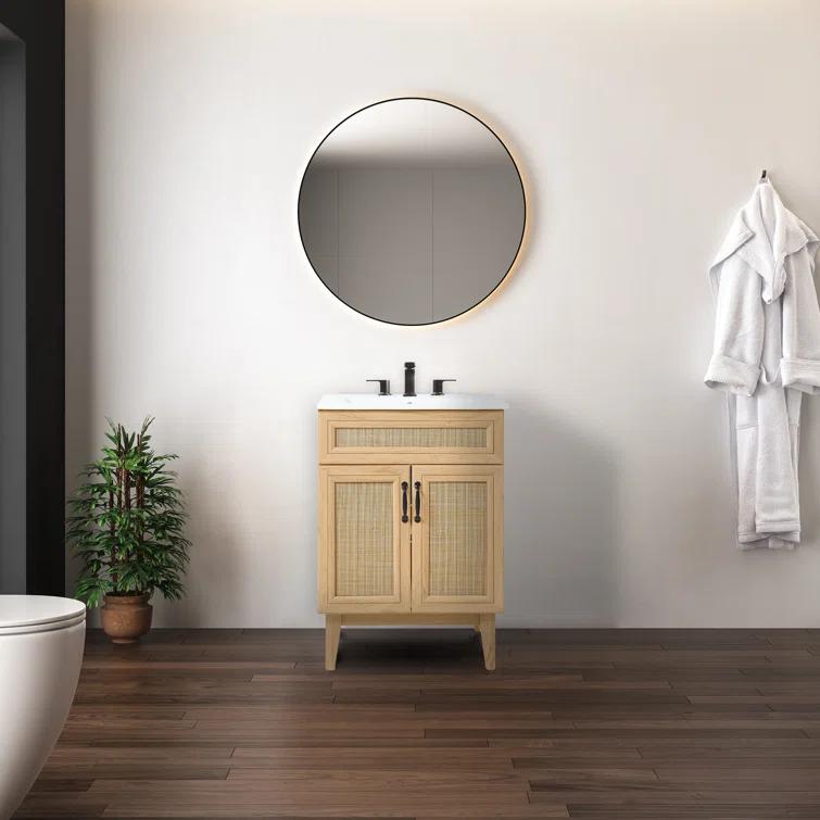 Javer 24" Rattan Modern Farmhouse 2-Shelf Bath Vanity Cabinet Only (Sink Basin not Included)