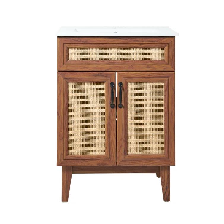 Javer 24" Rattan Modern Farmhouse 2-Shelf Bath Vanity Cabinet Only (Sink Basin not Included)