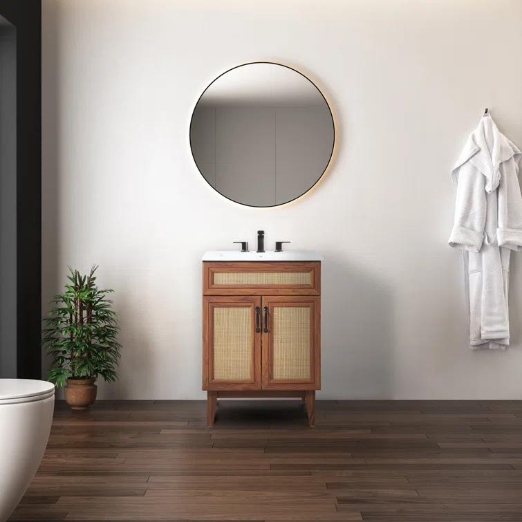 Javer 24" Rattan Modern Farmhouse 2-Shelf Bath Vanity Cabinet Only (Sink Basin not Included)