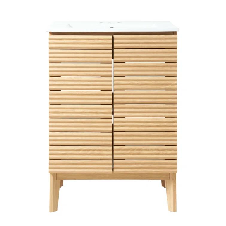 Calandre 24" Slat Modern Farmhouse 2-Shelf Bath Vanity Cabinet Only (Sink Basin not Included)