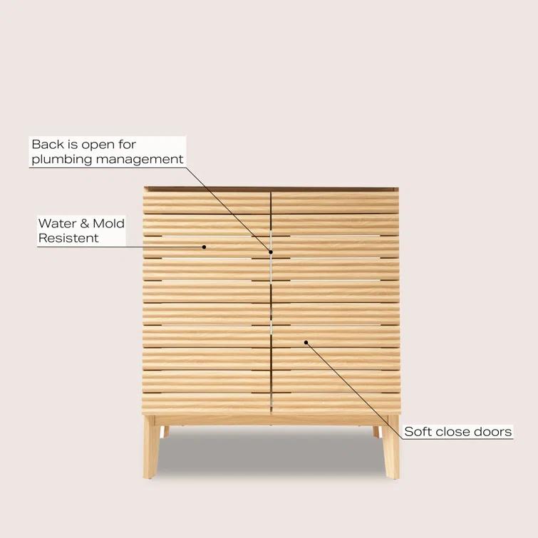 Calandre 30" Slat Modern Farmhouse 2-Shelf Bath Vanity Cabinet Only (Sink Basin not Included)