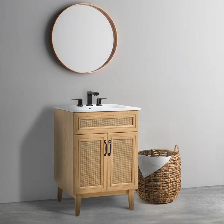 Javer 24" Rattan Modern Farmhouse 2-Shelf Bath Vanity Cabinet Only (Sink Basin not Included)