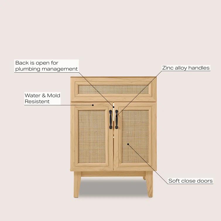 Javer 24" Rattan Modern Farmhouse 2-Shelf Bath Vanity Cabinet Only (Sink Basin not Included)