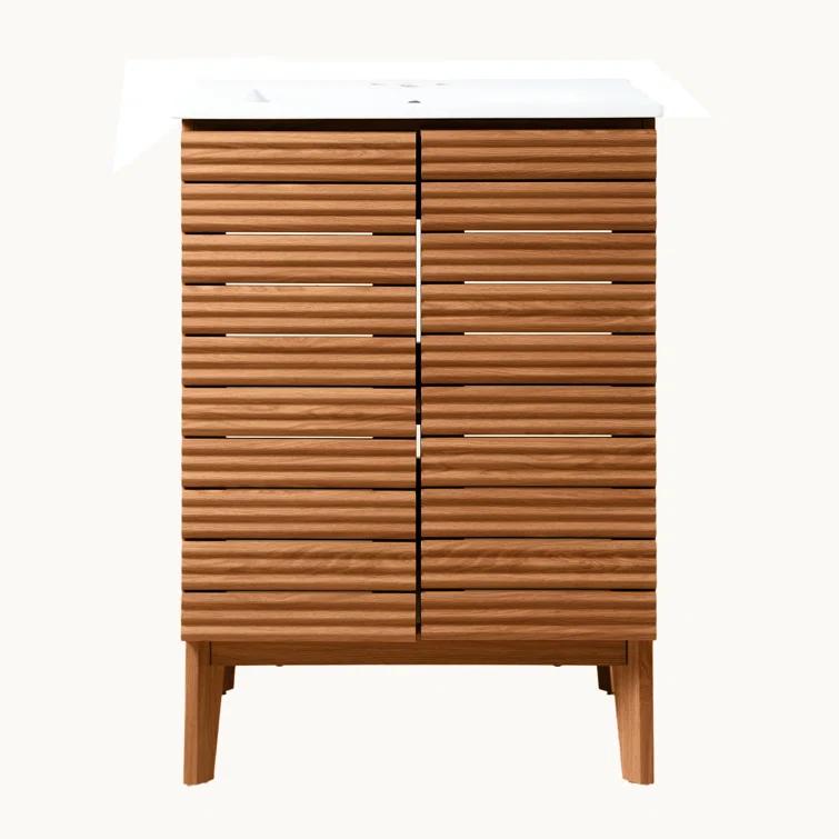 Calandre 24" Slat Modern Farmhouse 2-Shelf Bath Vanity Cabinet Only (Sink Basin not Included)