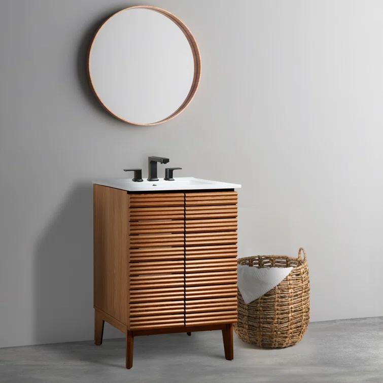 Calandre 24" Slat Modern Farmhouse 2-Shelf Bath Vanity Cabinet Only (Sink Basin not Included)