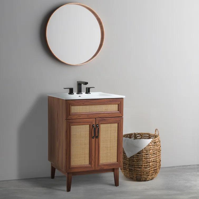 Javer 24" Rattan Modern Farmhouse 2-Shelf Bath Vanity Cabinet Only (Sink Basin not Included)