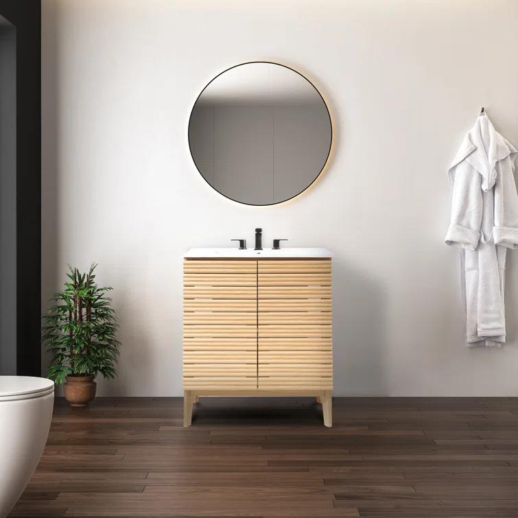 Calandre 30" Slat Modern Farmhouse 2-Shelf Bath Vanity Cabinet Only (Sink Basin not Included)