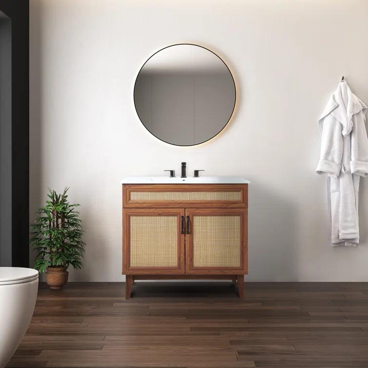 Javer 36" Rattan Modern Farmhouse 2-Shelf Bath Vanity Cabinet Only (Sink Basin not Included)