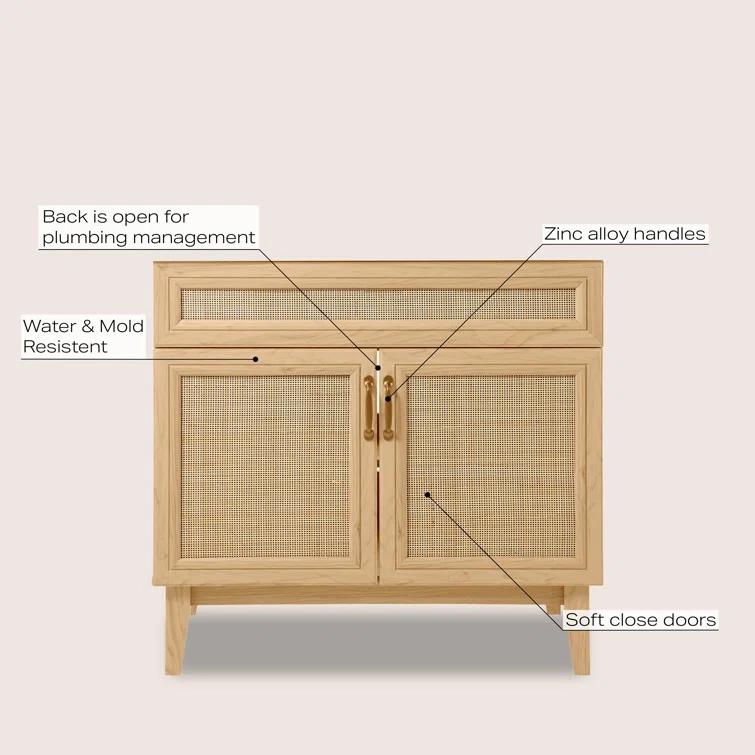 Javer 36" Rattan Modern Farmhouse 2-Shelf Bath Vanity Cabinet Only (Sink Basin not Included)