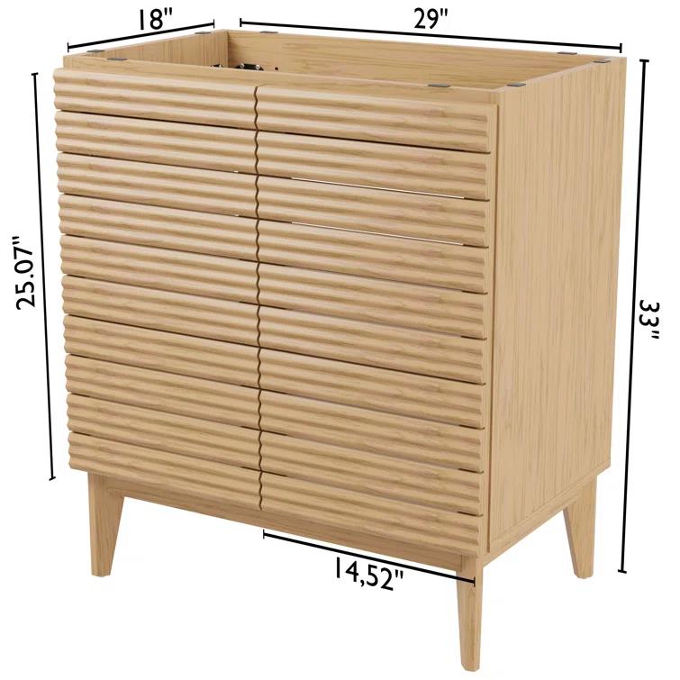 Calandre 30" Slat Modern Farmhouse 2-Shelf Bath Vanity Cabinet Only (Sink Basin not Included)
