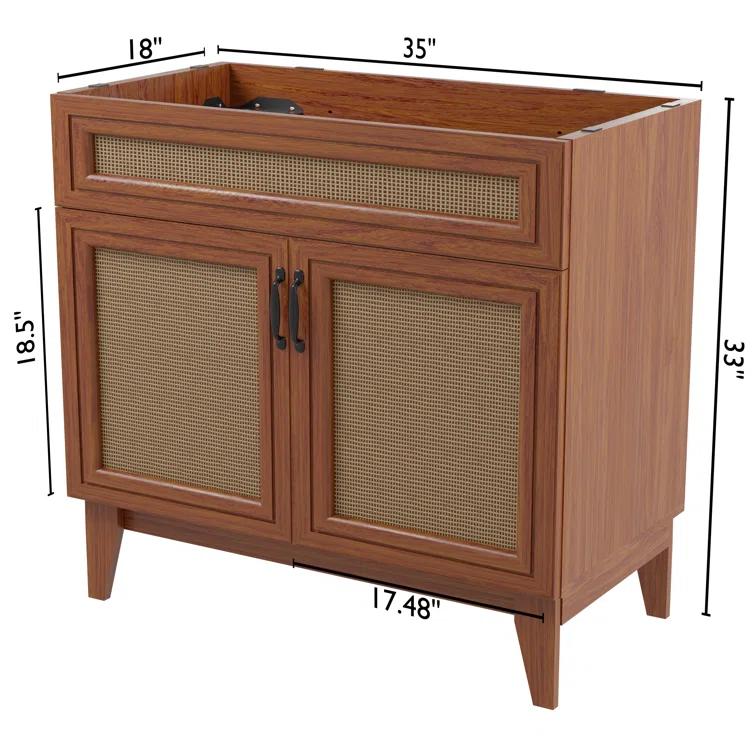 Javer 36" Rattan Modern Farmhouse 2-Shelf Bath Vanity Cabinet Only (Sink Basin not Included)