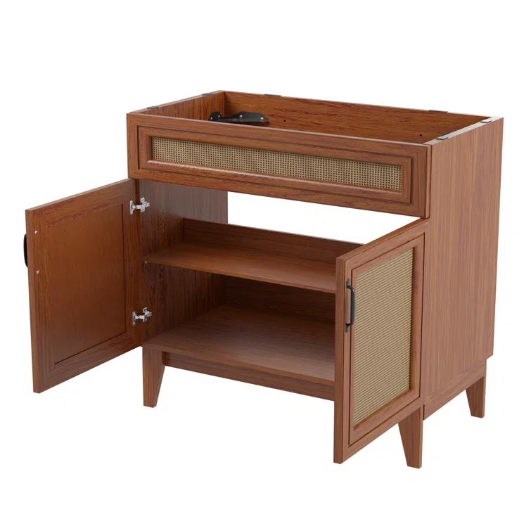 Javer 36" Rattan Modern Farmhouse 2-Shelf Bath Vanity Cabinet Only (Sink Basin not Included)