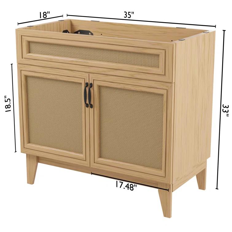 Javer 36" Rattan Modern Farmhouse 2-Shelf Bath Vanity Cabinet Only (Sink Basin not Included)