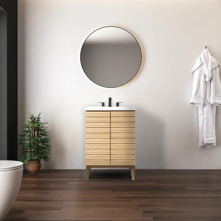Calandre 24" Slat Modern Farmhouse 2-Shelf Bath Vanity Cabinet Only (Sink Basin not Included)